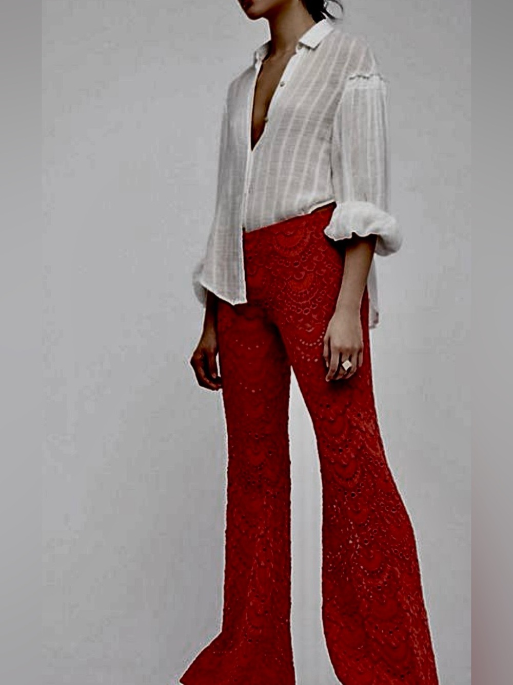 NWT Nightcap Clothing Spanish Lace Fan Stretch Flare Pants Sangria 1/XS RARE